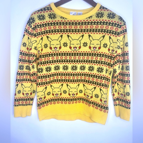 Pokemon Pikachu yellow sweater unisex size large - Picture 1 of 12